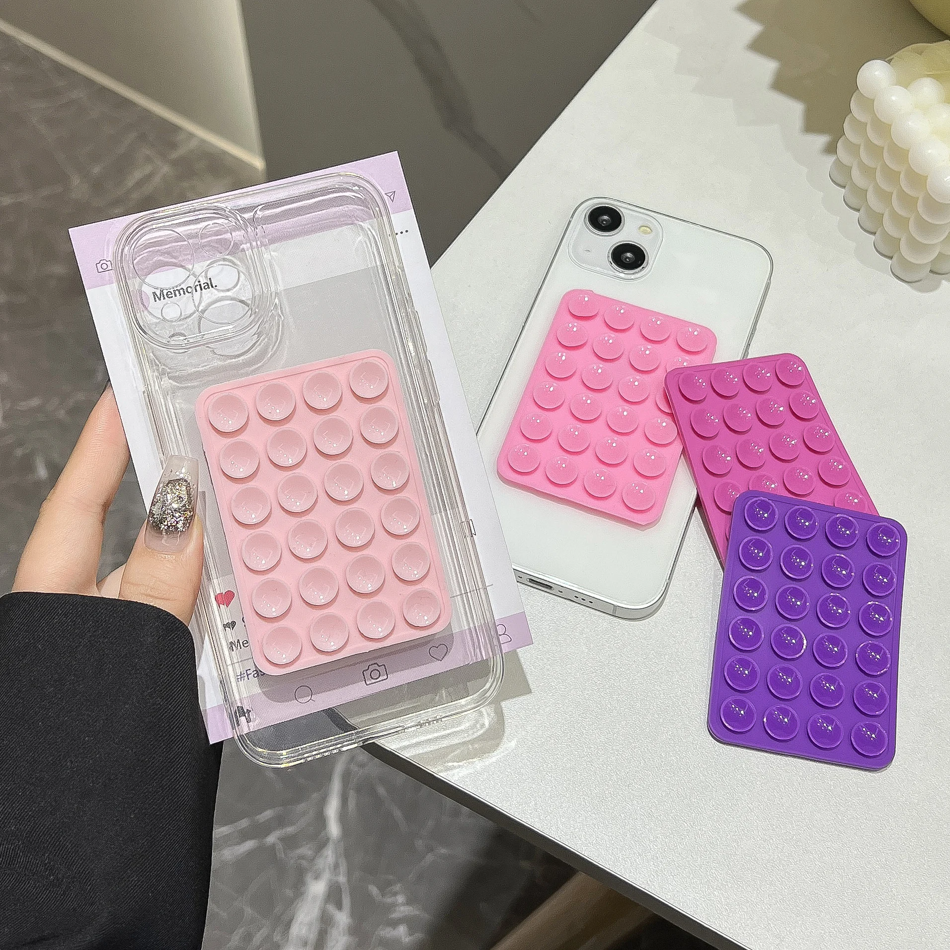 Candy Color Suction Cup Silicone Phone Backed sticker Suction Pad phone holder Backed Adhesive Rubber Sucker Pad For Fixed Pad