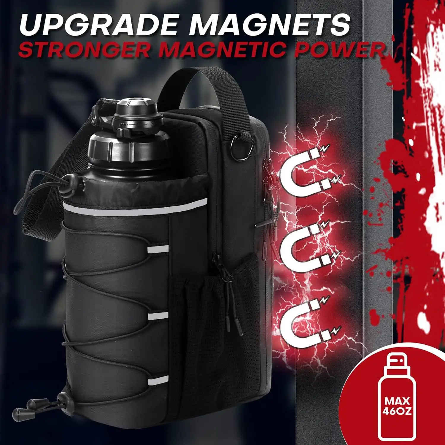 Geestock Magnetic Gym Water Bottle Bag Holder Large Capacity Crossbody Sling Bag Strong Magnet Phone Pocket Outdoor Sports Bag