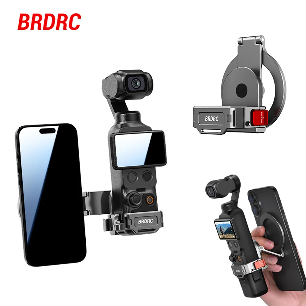 BRDRC Magnetic Mount for DJI Pocket 4 3 Accessories Aluminum Alloy Expansion Phone Adapter Live Streaming Teleprompter Holder