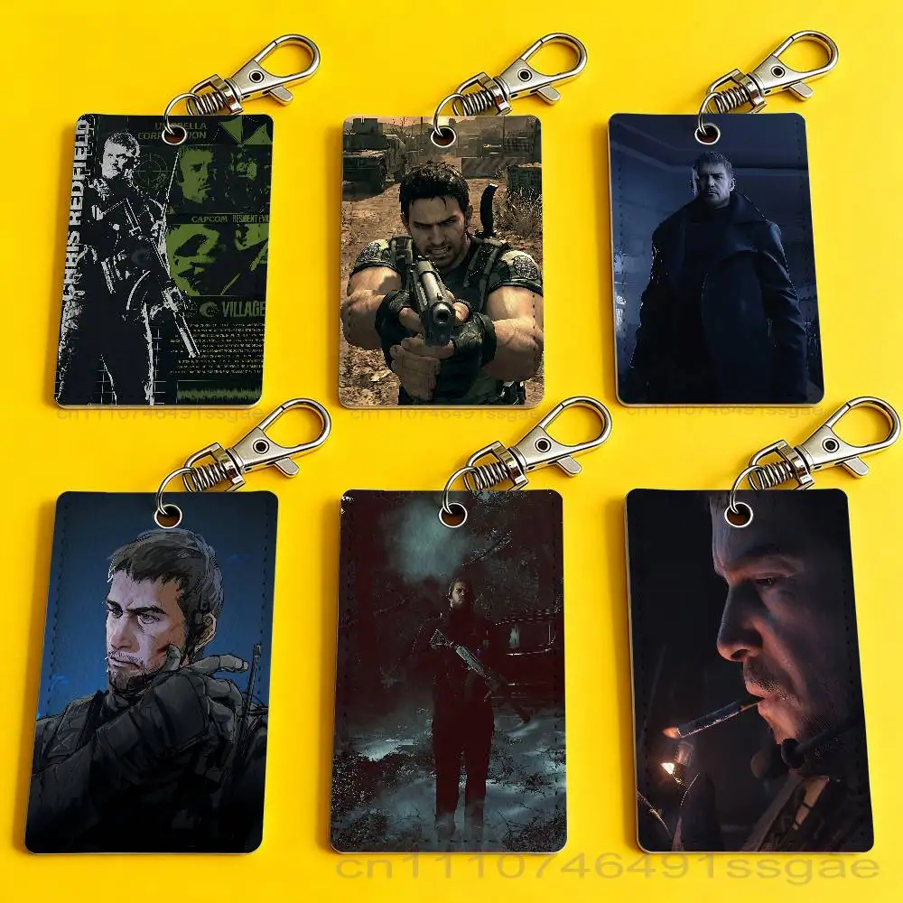 Chris Redfield R-Resident Evil Card Case Leather Card Holder Keychain Key Ring Door Access Tags ID Card Case Keychain