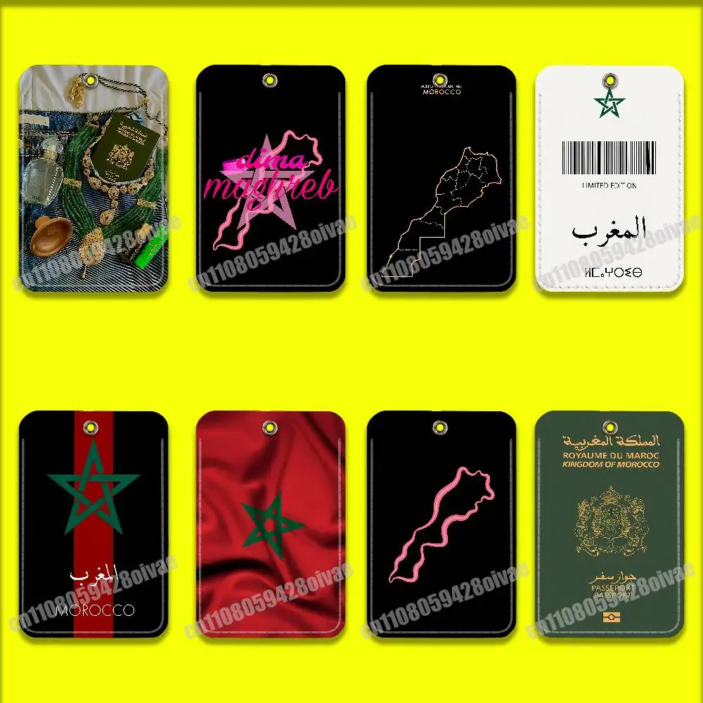 Moroccan Morocco Map Passport Card Holder Case For ID Clips Credit Bank Subway Sleeves Storage Bag PU Leather Keychain