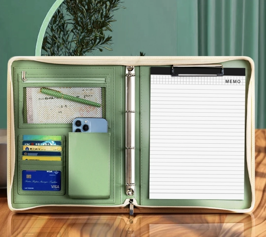 New A4 Zippered Padfolio Folder, Multi-Function Portfolio Leather Combination case,Folder Bag for Women/Men
