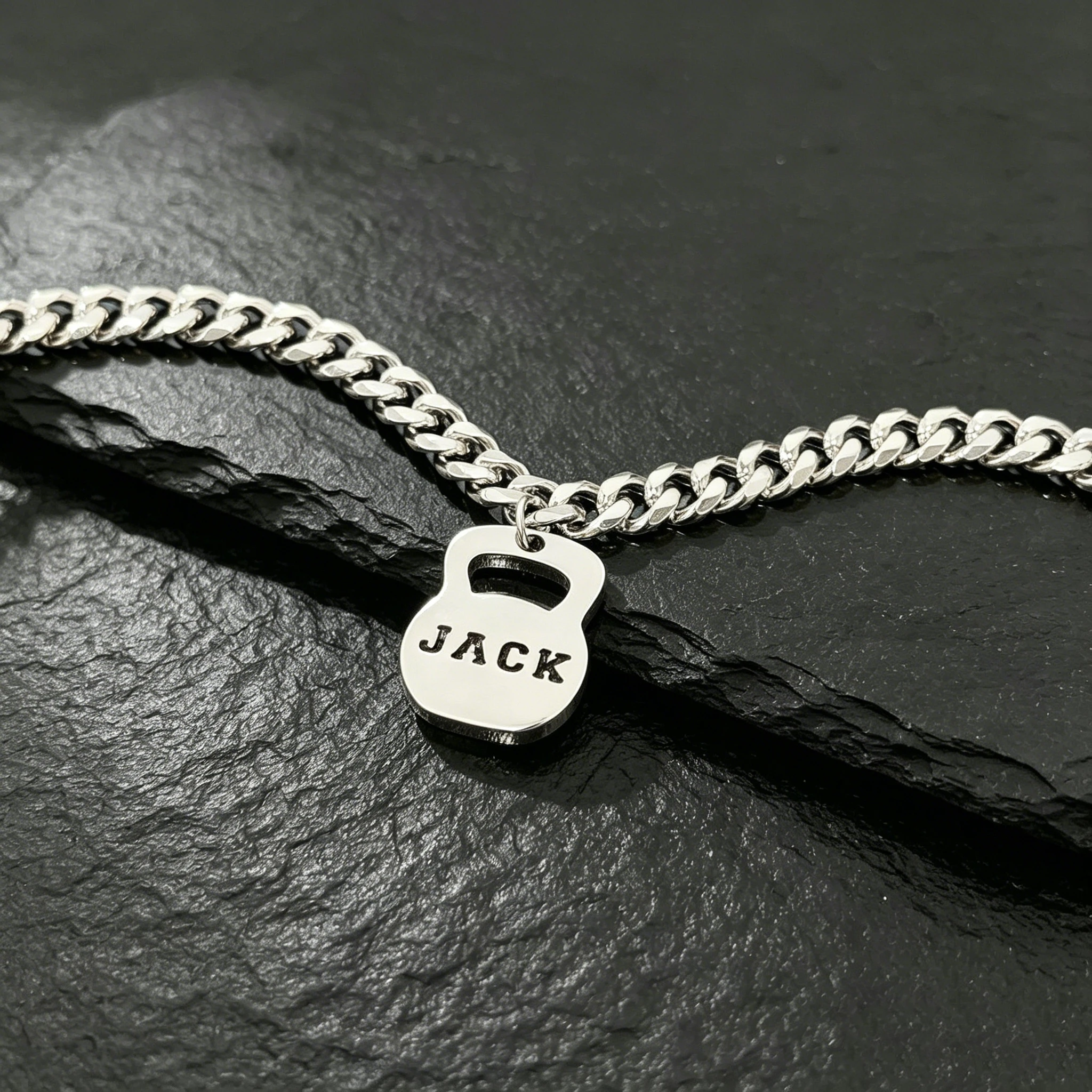 Custom Kettlebell Name Necklace Personalized Weightlifting Cuban Chain Bespoke Fitness Necklaces For Men Stainless Steel Jewelry