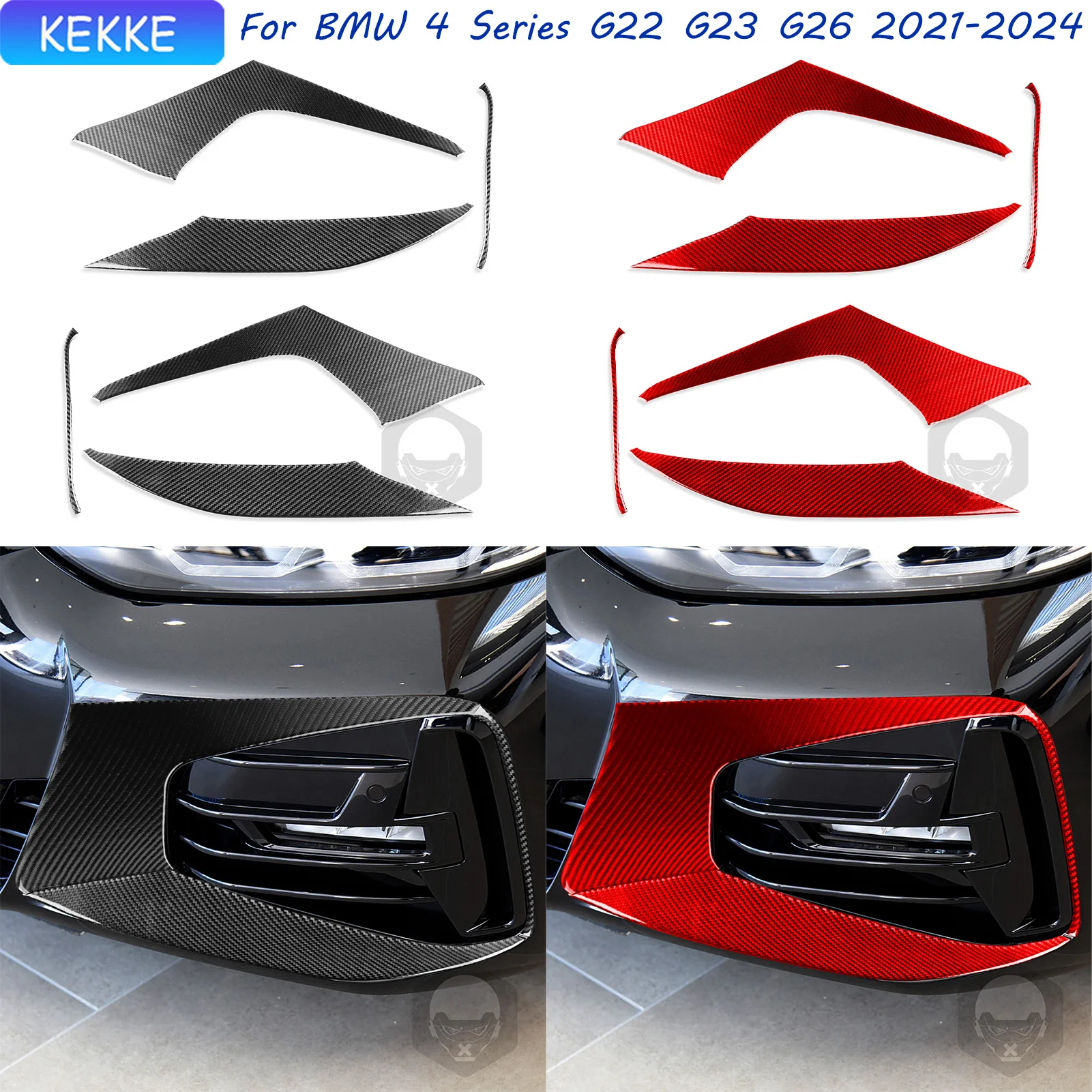 For BMW 4 Series G22 G23 G26 2021-2024 Carbon Fiber Car Front Bumper Decoration Decal Auto Decoration Accessory Sticker