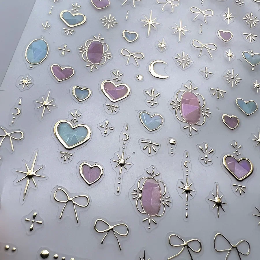 1pcs 5D Shell Light Nail Stickers Shoiny Gold Border Love Heart Bowknot Moon Star Nai Art Decal Manicure Decorations