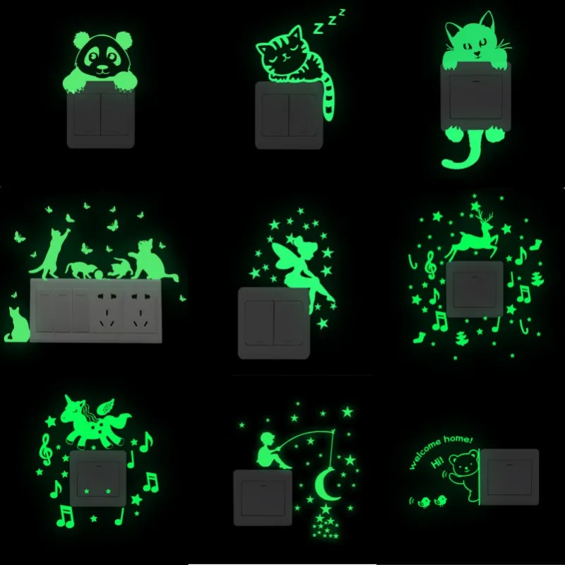 Light Switch Sticker Luminous Wall Stickers Cartoon Glow in the Dark Sticker Decal for Kids Room Decor Bear Fairy 40models Decor