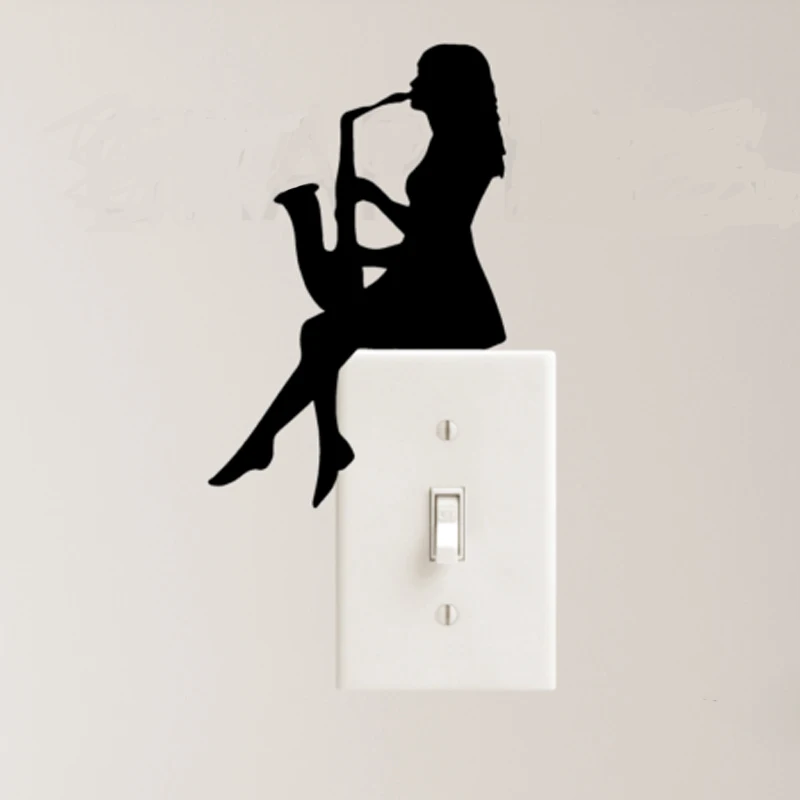 NEW Saxophone Music Decal Vinyl Sticker Girl Jazz Light Switch Classical Home Decor Car Windows Wall Sticker