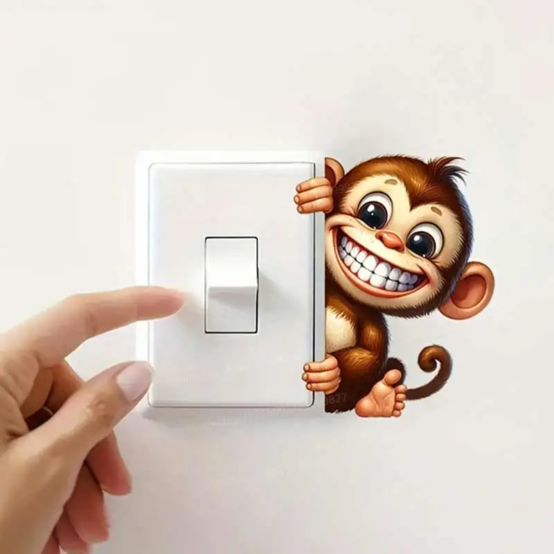 Fun Cartoon Monkey Light Switch Phone Wall Stickers For DIY Home Decoration Cartoon Animals Decals PVC Mural Art M1224