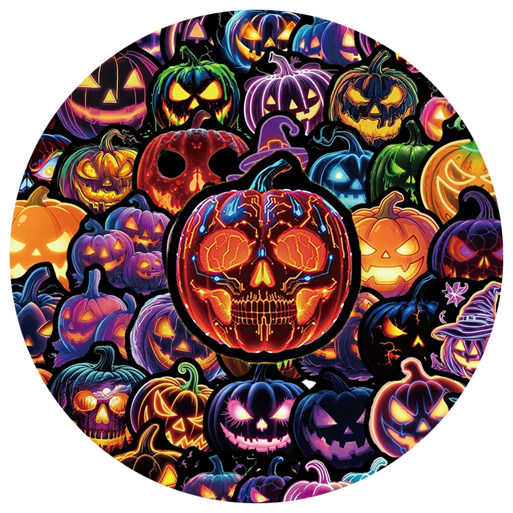 10/30/50pcs Cartoon Neon Light Pumpkin Stickers Cool Halloween Decals Decoration Water Bottle Phone Notebook Waterproof Sticker