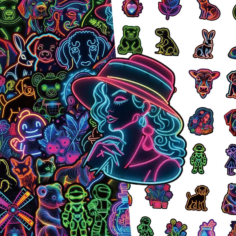 10/30/50pcs Funny Neon Light Graffiti Stickers Cartoon Decoration Decals DIY Skateboard Phone Guitar Cool Waterproof Sticker Toy