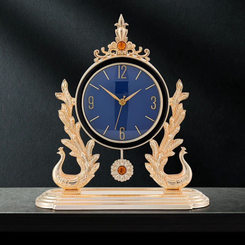 Luxury Metal Desk Clock Living Room Mute Clock Watch Retro Number Desktop Gadgets Nightstand Alarm Clock Table Room Decoration