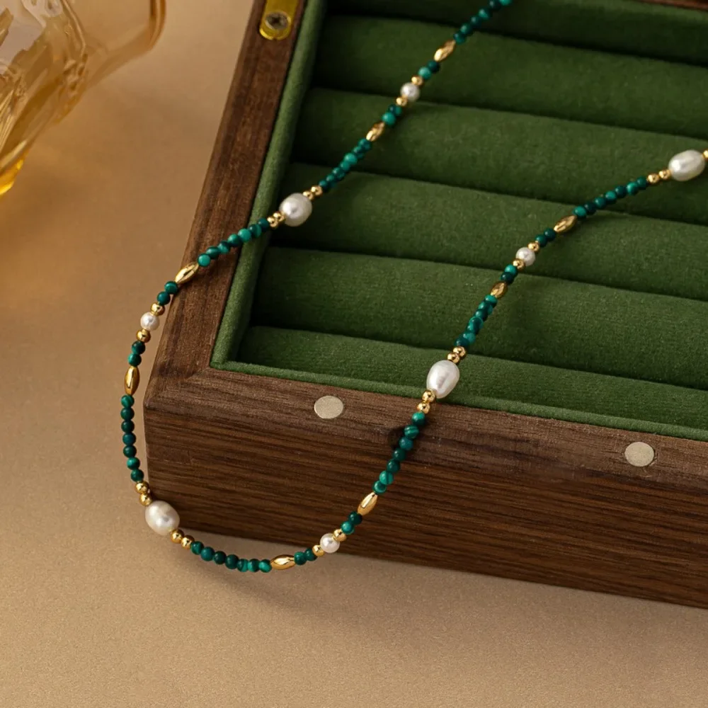 Fashion Clavicle Chain Beaded Natural Stone Retro Women's Peacock Stone Necklace and Pearl Accessories Luxury Jewelry Girls Gift