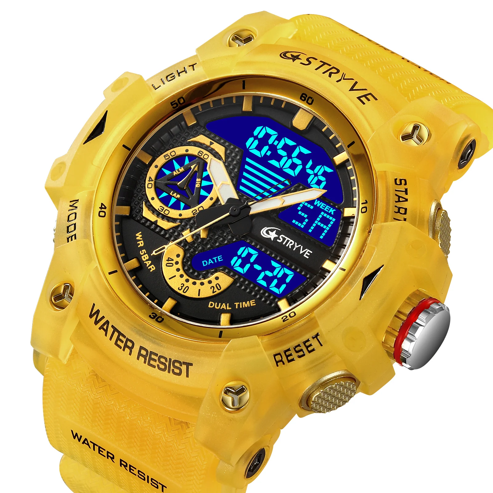 Popular STRYVE 8029 Watch for Men Luxury 5ATM Waterproof Mens Watch Analog-Digital Dual Movement Multifunctional Sports Watches