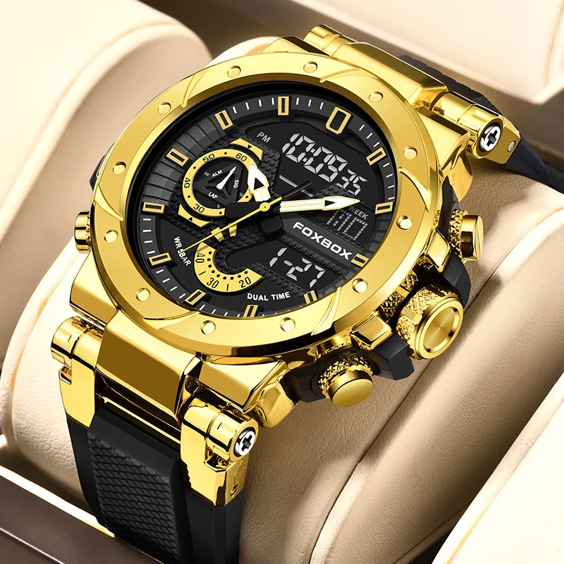 LIGE Men’s Watches Top Brand Luxury Alarm Quartz Men Watch Waterproof Sport Wrist Watch Men Silicone Dualdisplay Male Clock