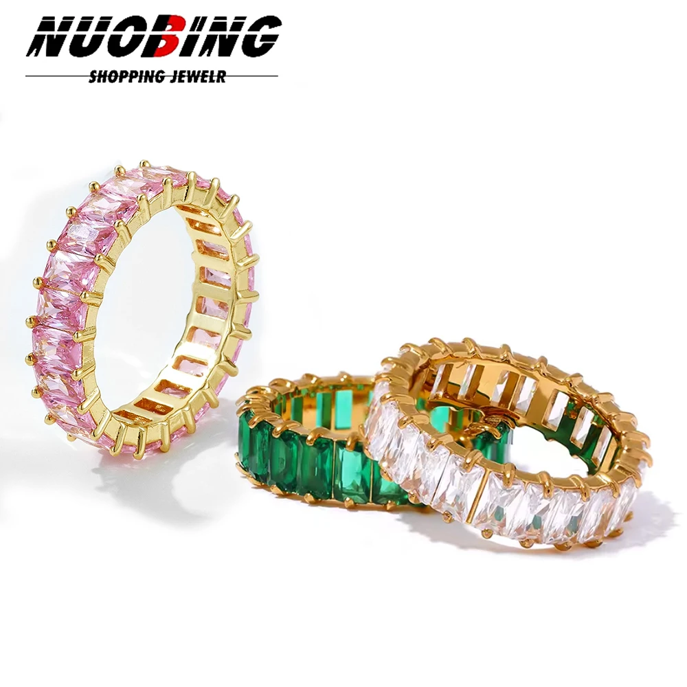 Classic Stainless Steel Baguette Delicate Bling Cubic Zirconia Crystal Engagement Rings for Women Luxury Wedding Jewelry