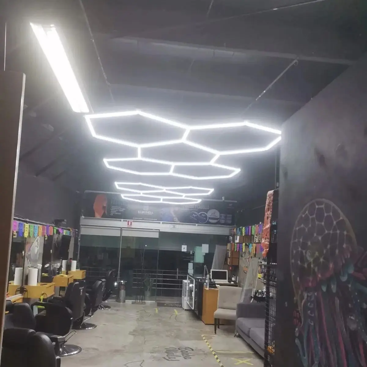 5 Hexs Barber Shop Honeycomb Led Light Garage Hexagon Lamp Led Tube Ceiling Lighting for Auto Car Body Repair Led Workshop Free
