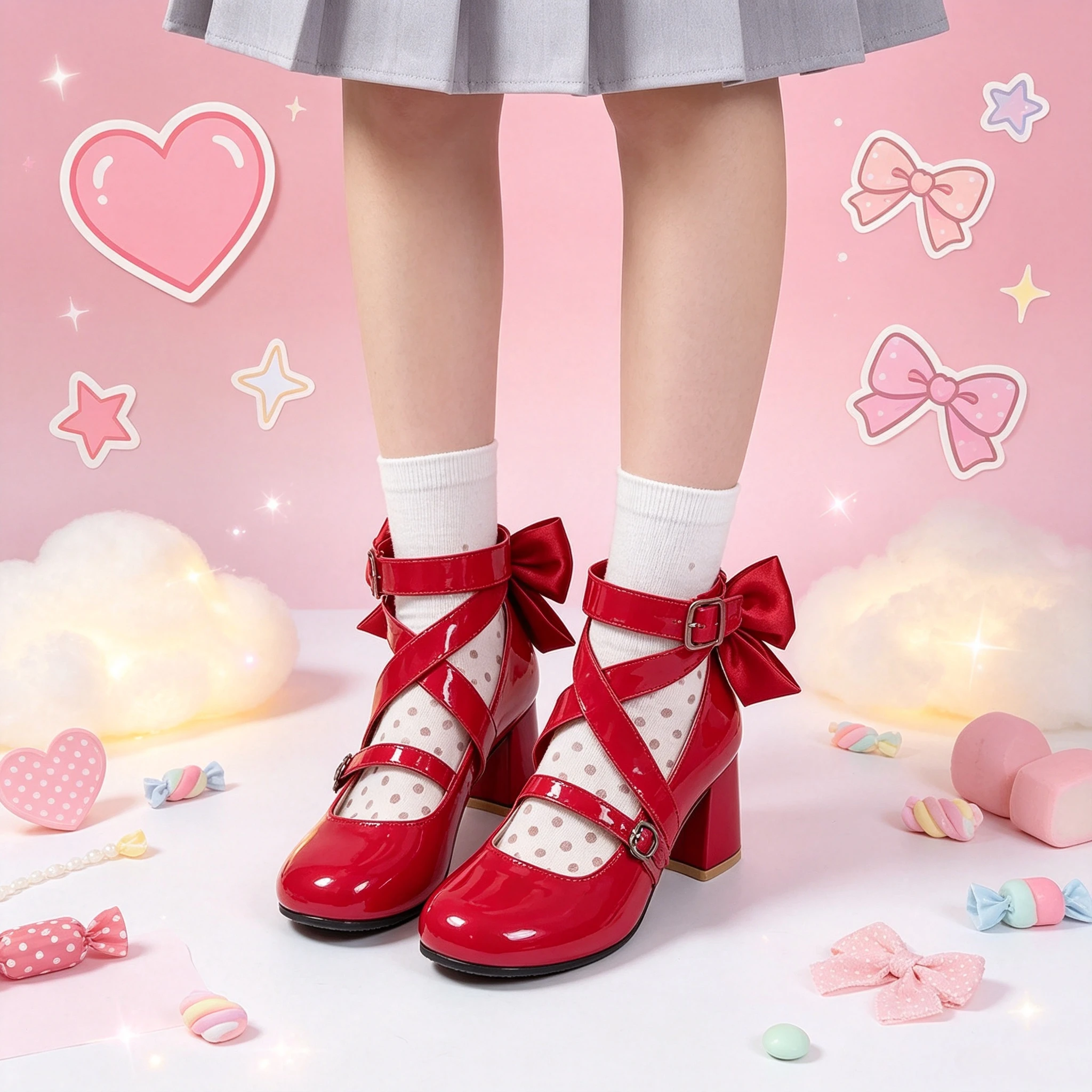 New Anime Puella Magi Madoka Magica Kaname Madoka Cosplay Shoes Red Patent Leather Lolita Bowknot Mary Janes For Women Halloween