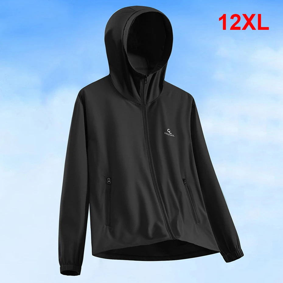 Summer Cool Thin Jacket Men 12XL Plus Size Sunscreen Jackets Male Fashion Casual Solid Color Fishing Camping Jacket Big Size