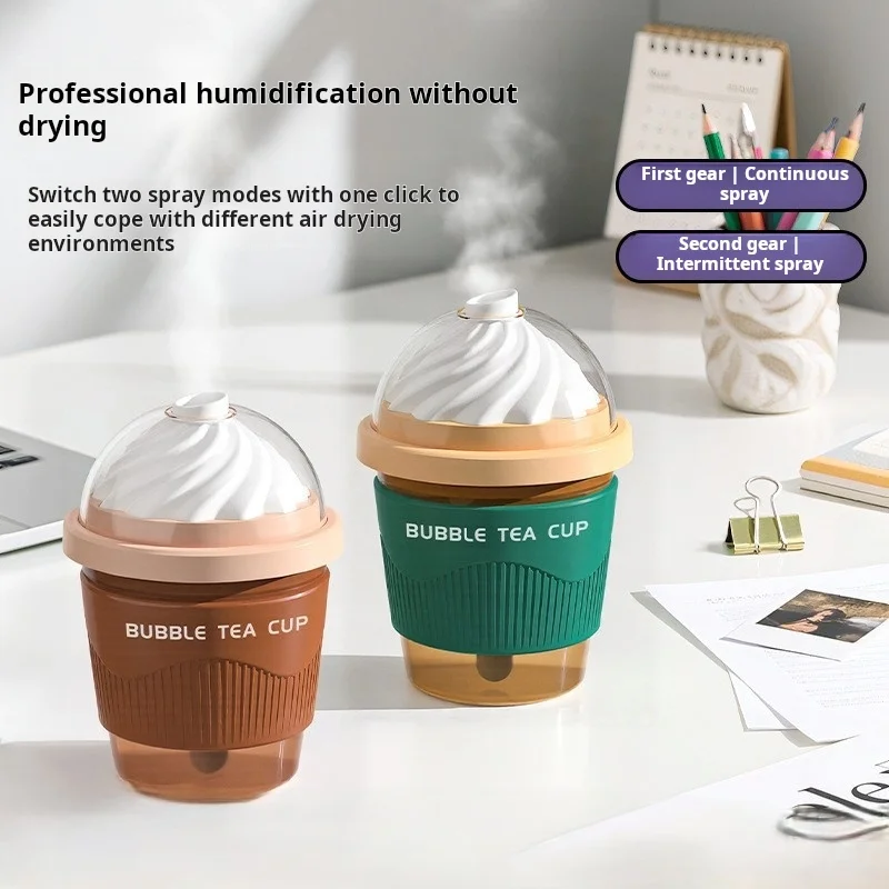 Bubble Tea Cup Humidifier USB Portable Mini Mist Maker 200ml Quiet Desktop Air Humidifier With Night Light For Home Car Office B