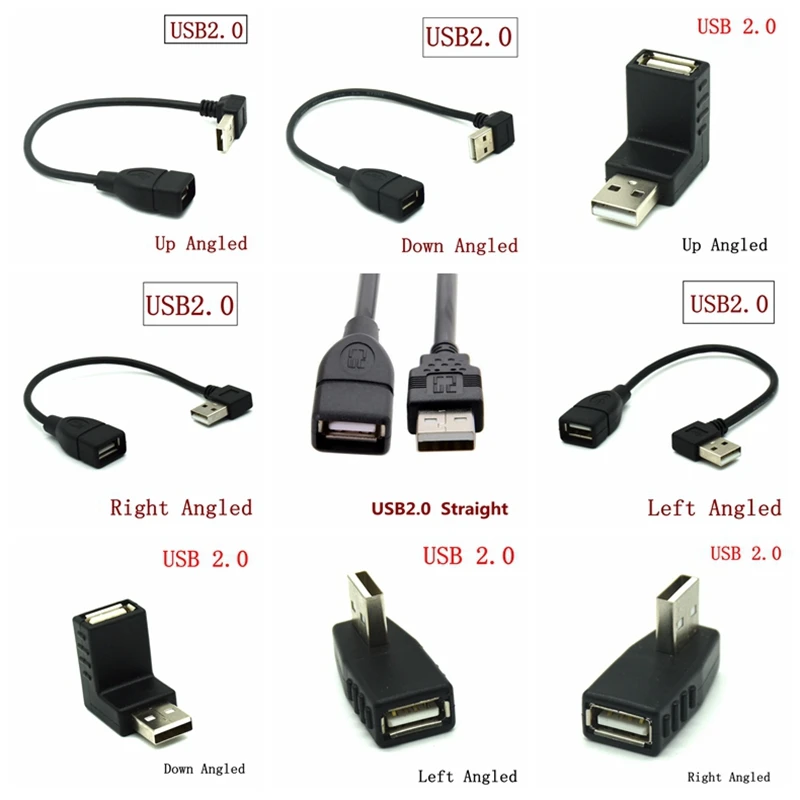 90 degree Left /Right /Up/Down Angle L Bending USB 2.0 A Male to Female Adapter cable Extension Connector for Computer Notebook