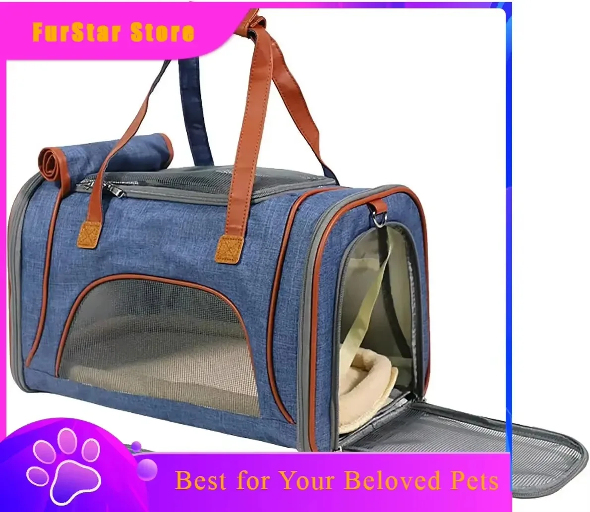 FurStarPet Carrier Bag Portable Cat Dog Travel Carrier Bag, Collapsible Comfortable Breathable Dog Carrier Handbag, Pet Cage Wit