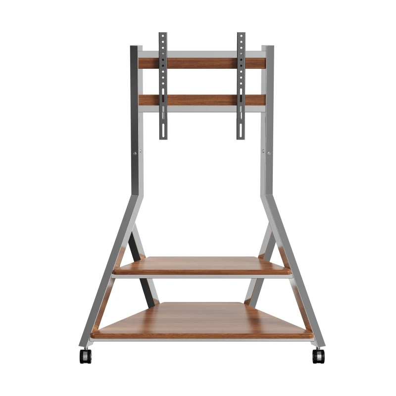 Movable Stainless Steel TV Floor Stand Universal Mobile LCD TV Cart with Wheels and Shelf Wooden Stand for Home Office Pro