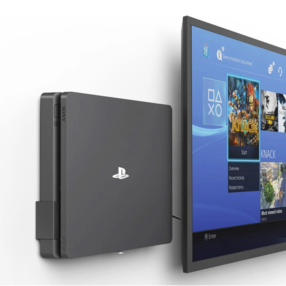 Monzlteck Wall Mount For PS4 Slim,All Metal Vertical Hanging on Wall Space Saver Easy to Install