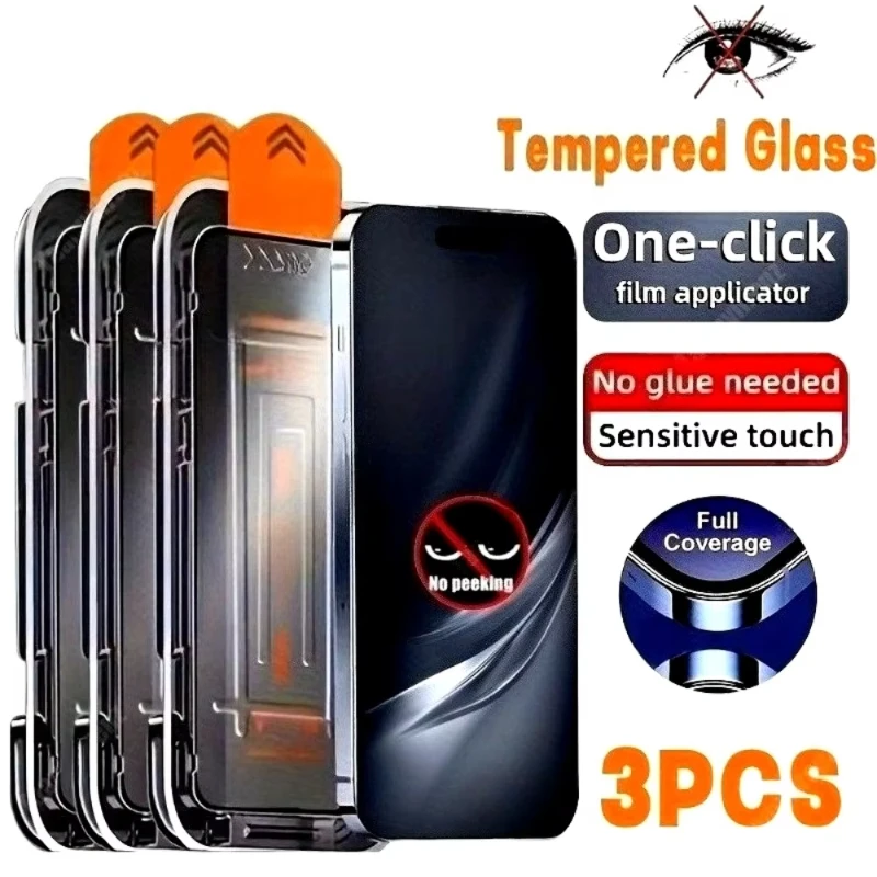 3Pcs Privacy Full Screen Protector For iPhone 18 Pro 13 12 11 14 15 16 17 Pro Max Air X XR Plus Anti-spy Easy Installation Glass