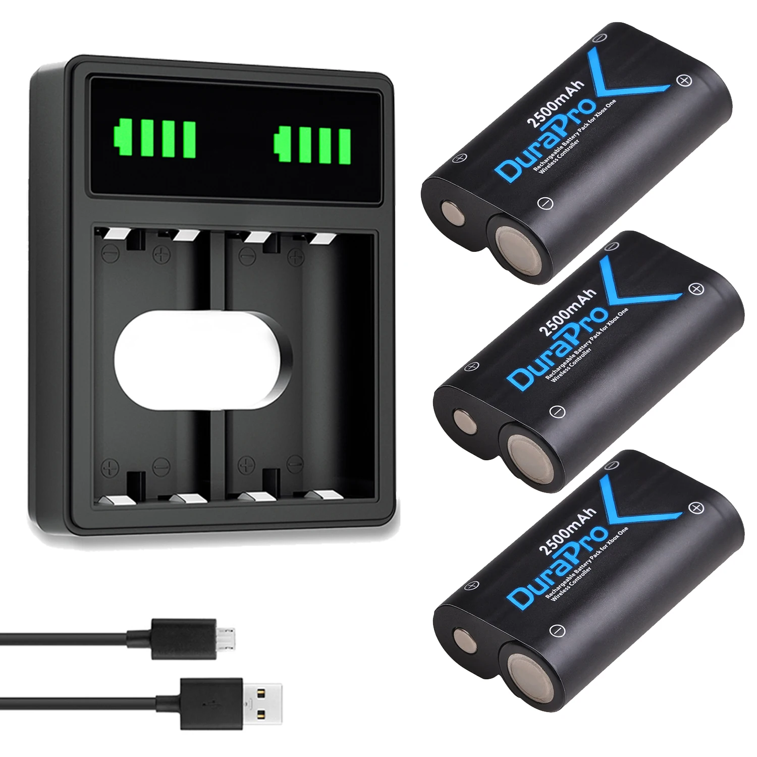 DuraPro 3pcs Battery for Xbox One / Xbox One S / Xbox One X /Xbox One Elite Wireless Controller Gamepads + LED USB Charger