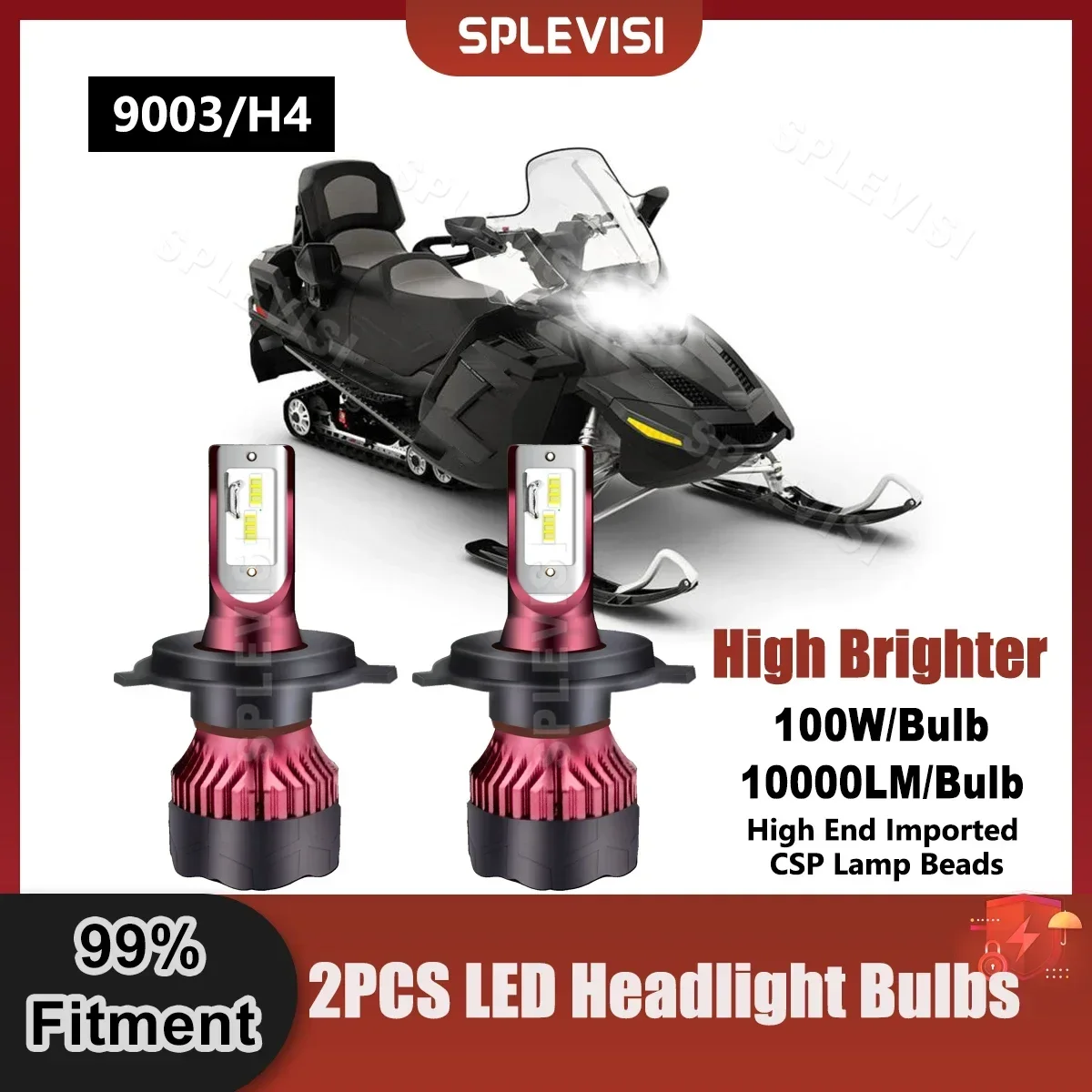 2PCS LED H4/9003 Headlight 6000K HID White 20000LM/Pair For Ski-Doo Grand Touring 900 2014 2015 2016 Snowmobile LED Light Bulbs