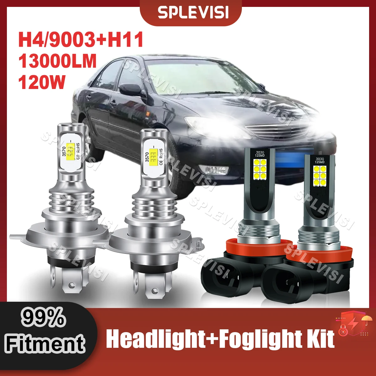 Plug And Play Car Light HID White 12x CSP Chip For Toyota Camry 2002 2003 2004 2005 LED 9003/H4 H11 Headlight+Foglight Bulbs