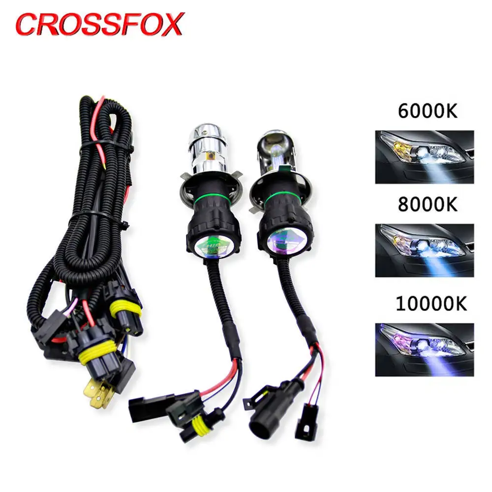 CROSSFOX 2PCS Car Bulbs HID Bixenon H4 Xenon 9003 HB2 Hi/Lo Beam Headlight Auto Headlamp Ampoule 4300k 6000k 8000k 10000k 12000k
