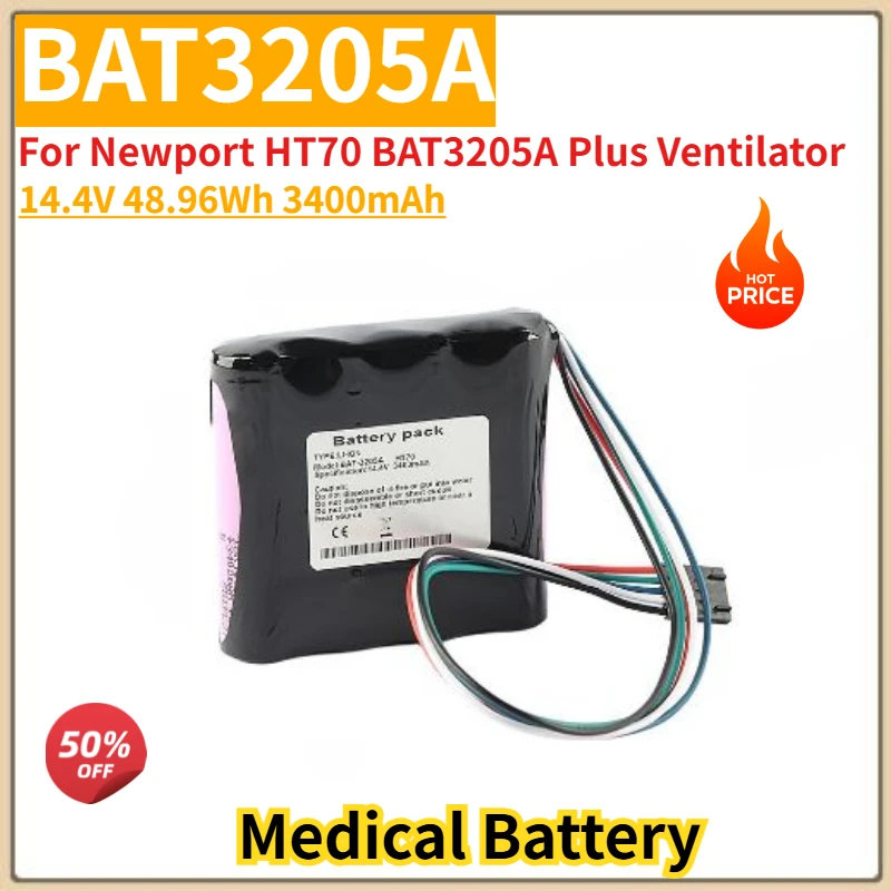 BAT3205A High Quality Medical Battery 14.4V 3400mAh For Newport HT70 BAT3205A Plus Ventilator Brand New Replacement Battery