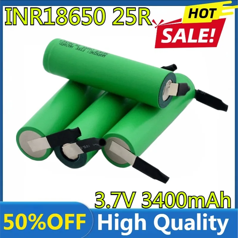 New High Quality Replaceable INR18650 25R 3.7V 18650 Batterie Au Lithium, Courant Élevé, Décharge Élevée 20A with Nickel Sheet
