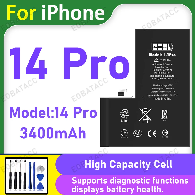 3400mAh Diagnostic Battery With Genuine Part Number Display No Pop-Up Message For iPhone14 Pro High Quality Replacement