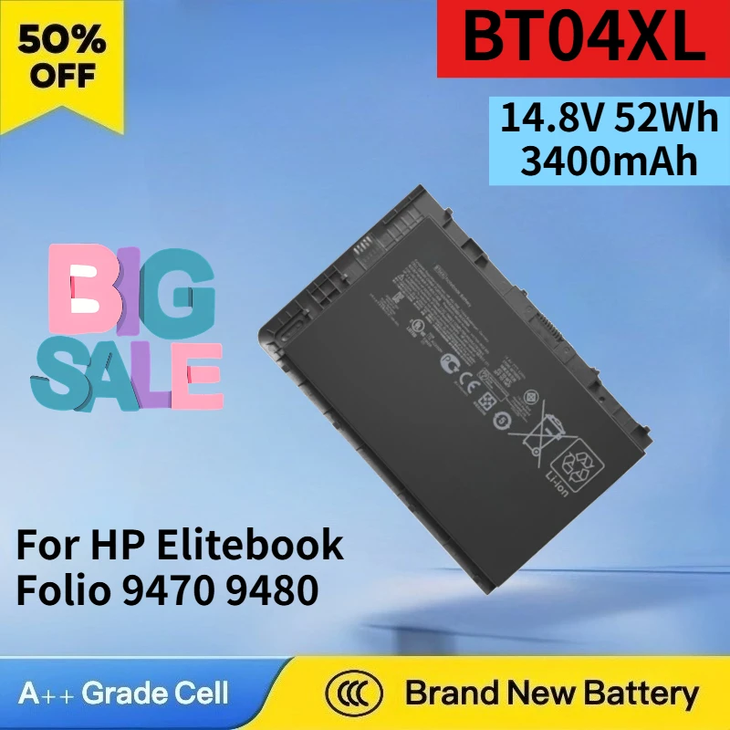 BT04XL 14.8V 52Wh 3400mAh Battery for HP Elitebook Folio 9470 9480 9470M Series H4Q47AA HSTNN-IB3Z High Quality Laptop Battery