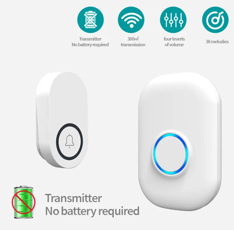 58Ringtone Self-Power Wireless Alarm Guest Welcome Chime Door Entry Bell Doorbell For Home Security Door Ring US/EU Plug