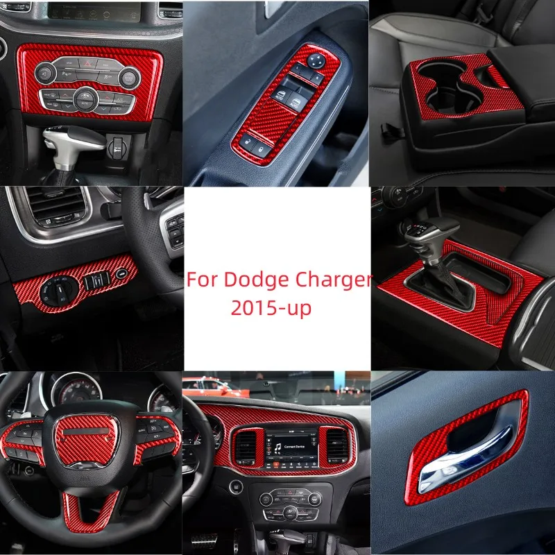 Car Steering Wheel Air Outlet Water Cup Holder Panel Carbon Fiber Red Sticker For Dodge Charger 2015-up Interior Accessories