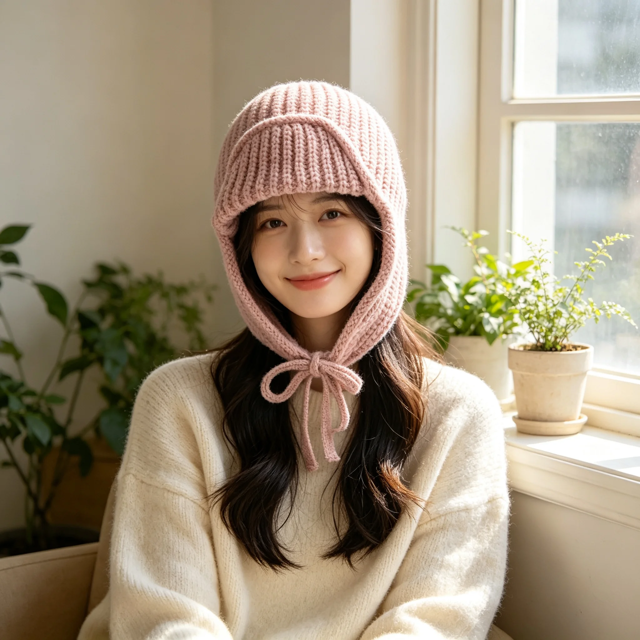 Autumn Winter Knit Earflap Beanie Women Thick Warm Trapper Hat with Long Ear Covers and Ties Cute Y2K Beanie Cap