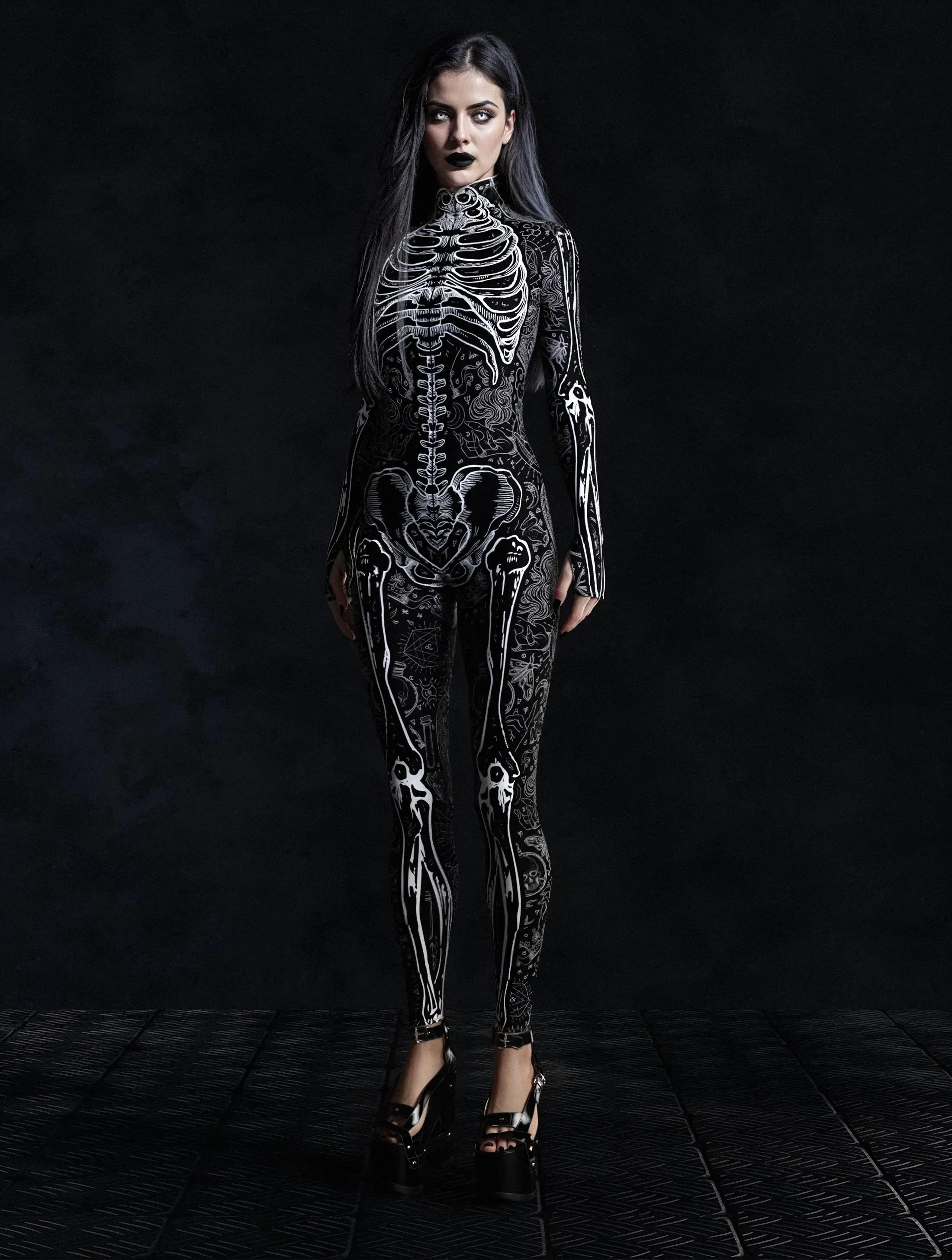 Women Skeleton Bodysuit Halloween Party Cosplay Sexy Tights Rave Party Carnival Jumpsuit Perfermence Rompers 2025