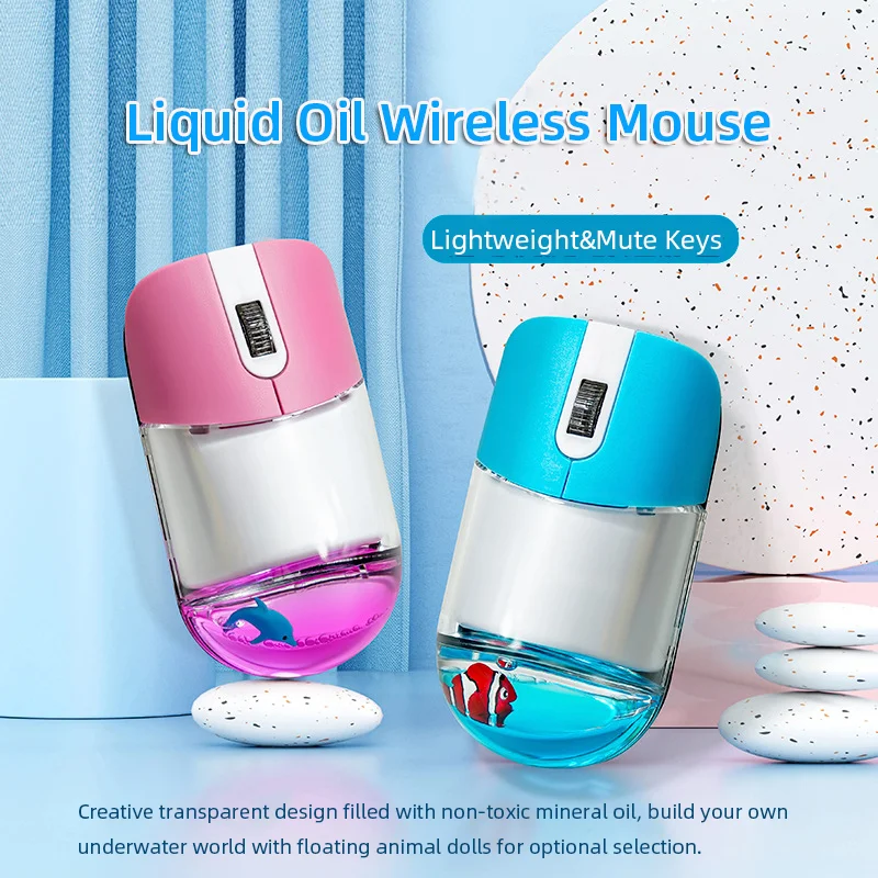 Wireless 2.4G Mouse Liquid Oil Wireless Mouse Cute Floating Dolls Fit Small Hands Office Use Low Noise Button Mause PC Mice