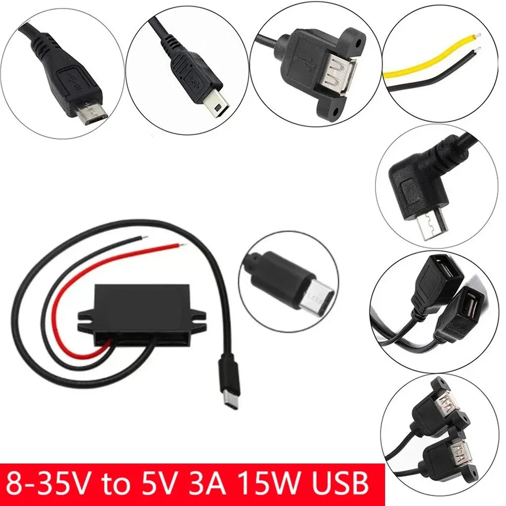12V24V to 5V 3A Charging Converter DC to 12V to 5V Step Down Converter with Female/MICRO/TYPE C/MINI USB for Car Motorcycle