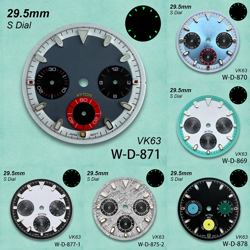 29.5mm Panda DTN S Dial Fit VK63 Quartz Movement Green Luminous Colorful High-Quality Dial Watch Modification Accessories
