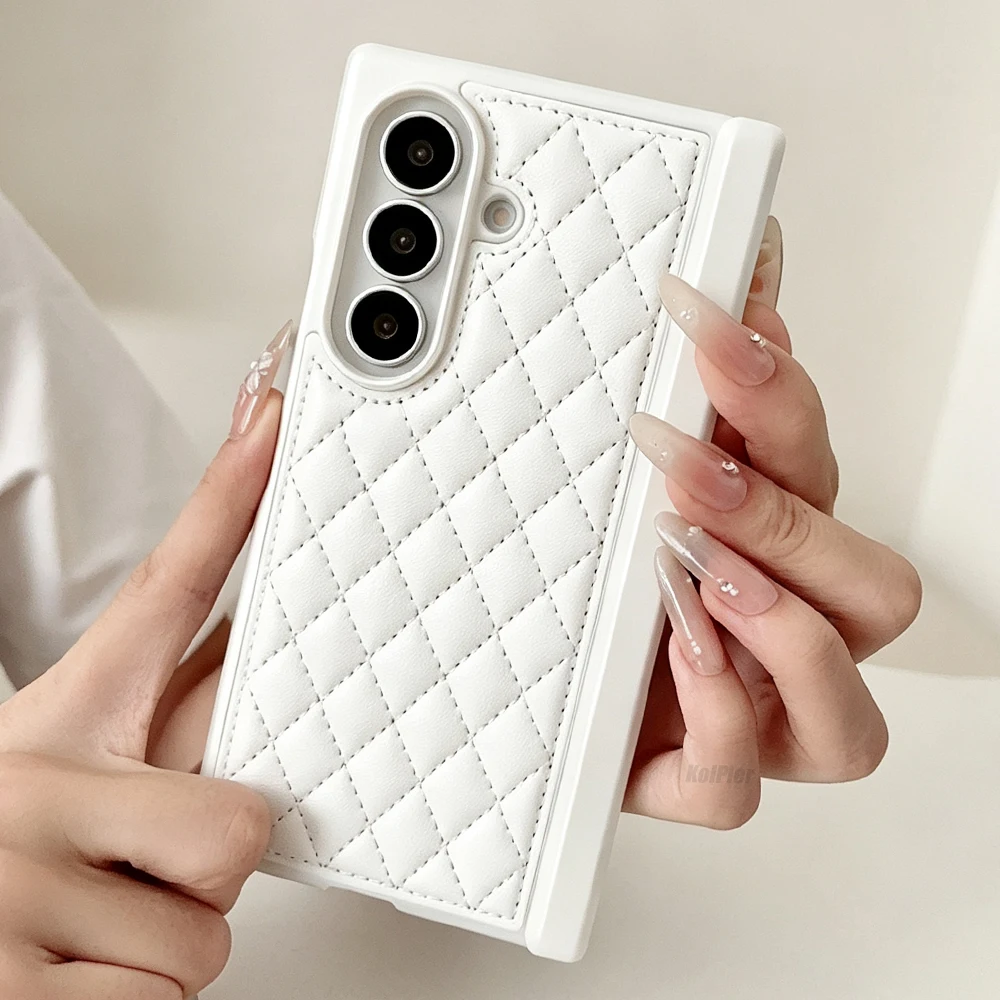 Premium Rhombus Quilted Leather Case For Samsung Z Fold 8 Ultra Camera Lens Protective Fold Hinge Guard Shockproof Cover