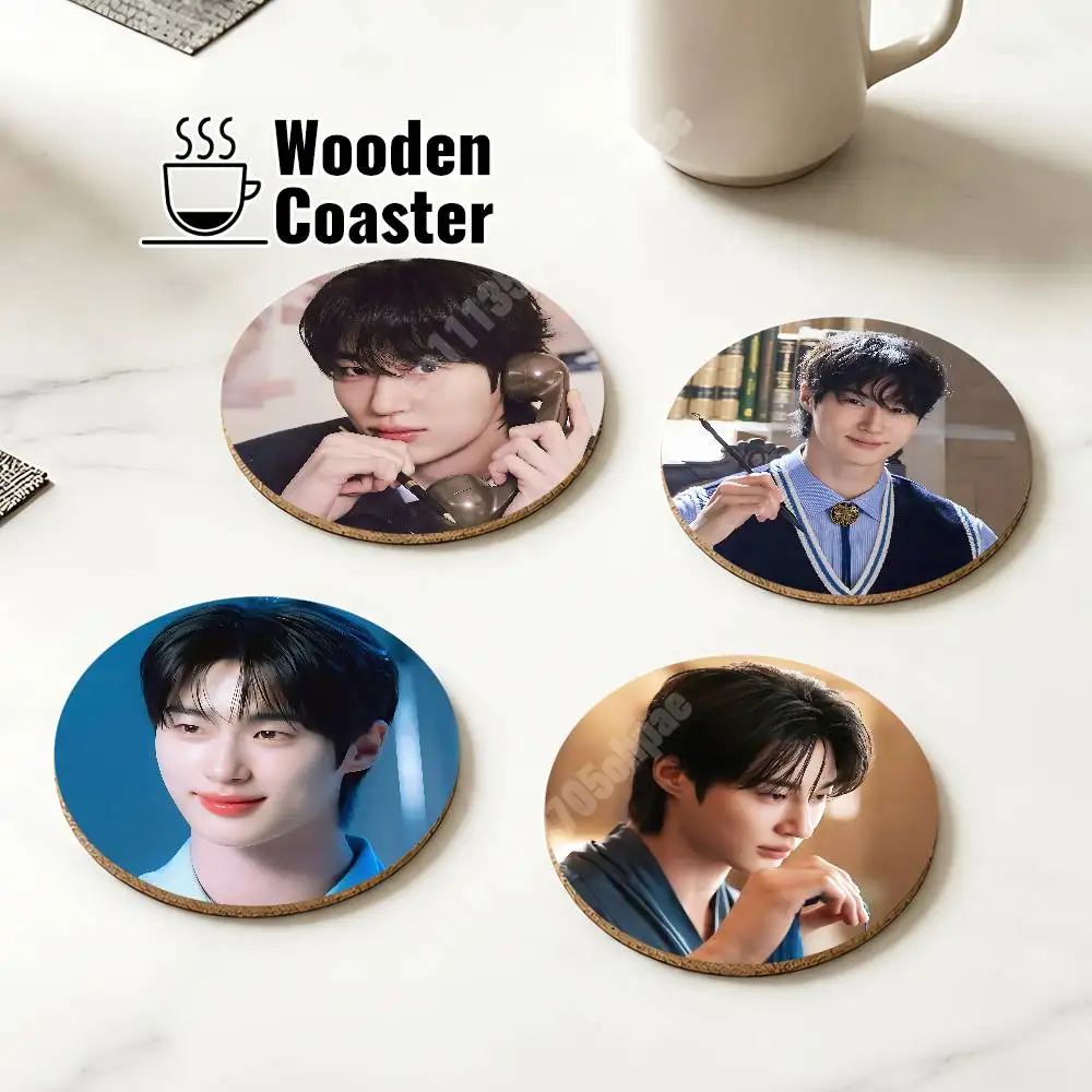 Kdrama B-Byeon W-WooSeok Wooden Cup Mat Espresso Whiskey Soda Water Coaster for Dessert Store