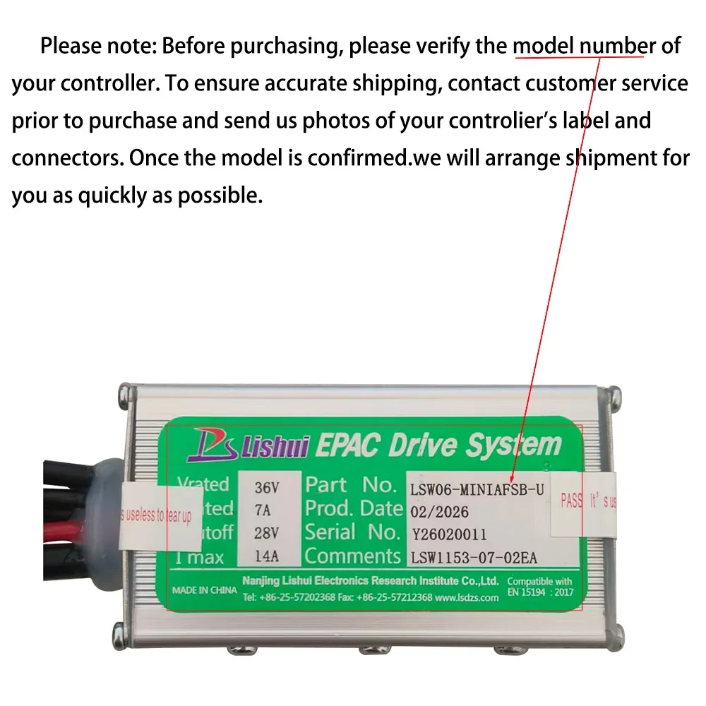 Brushless Motor Controller LSW1153-07-02EA 36V 14A E-Bike Scooter Universal E-Bike Conversion Kit Bicycle Speed Controller