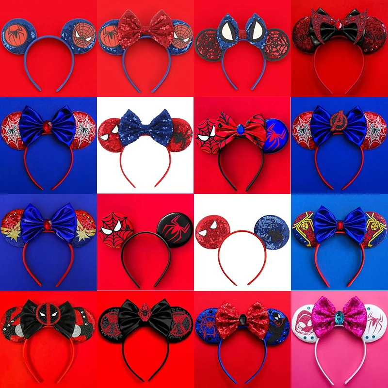 Disney Mickey Mouse Ears Headband Marvel Spiderman Headbands for Girls Kids Women Sequins Bows Hair Accessories Adults Hairbands
