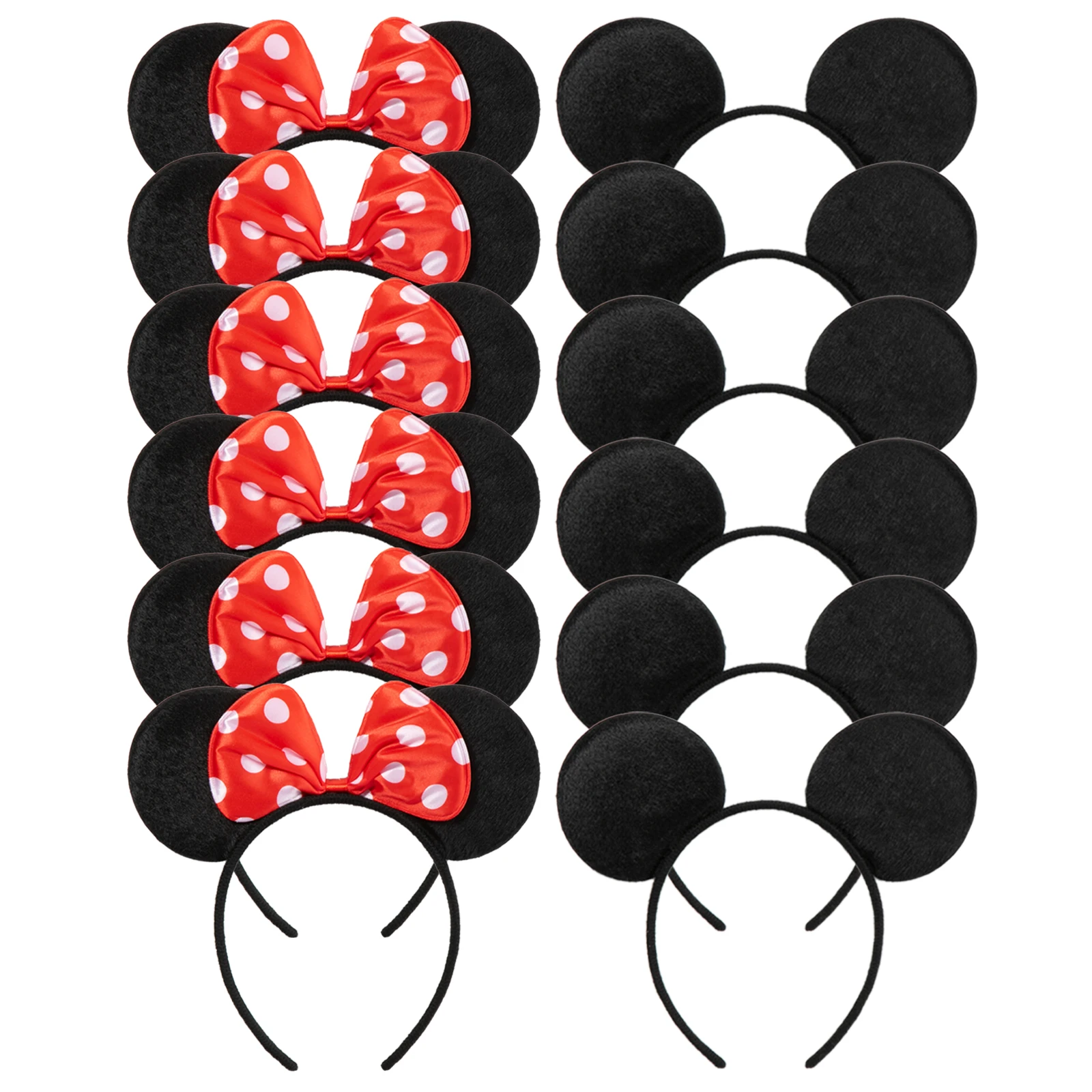 CHuangQi 12pcs Mouse Ears Headband with Bow, Mickey Minnie Ears Headwear for Boy / Girl Birthday Party, Great Party Favors