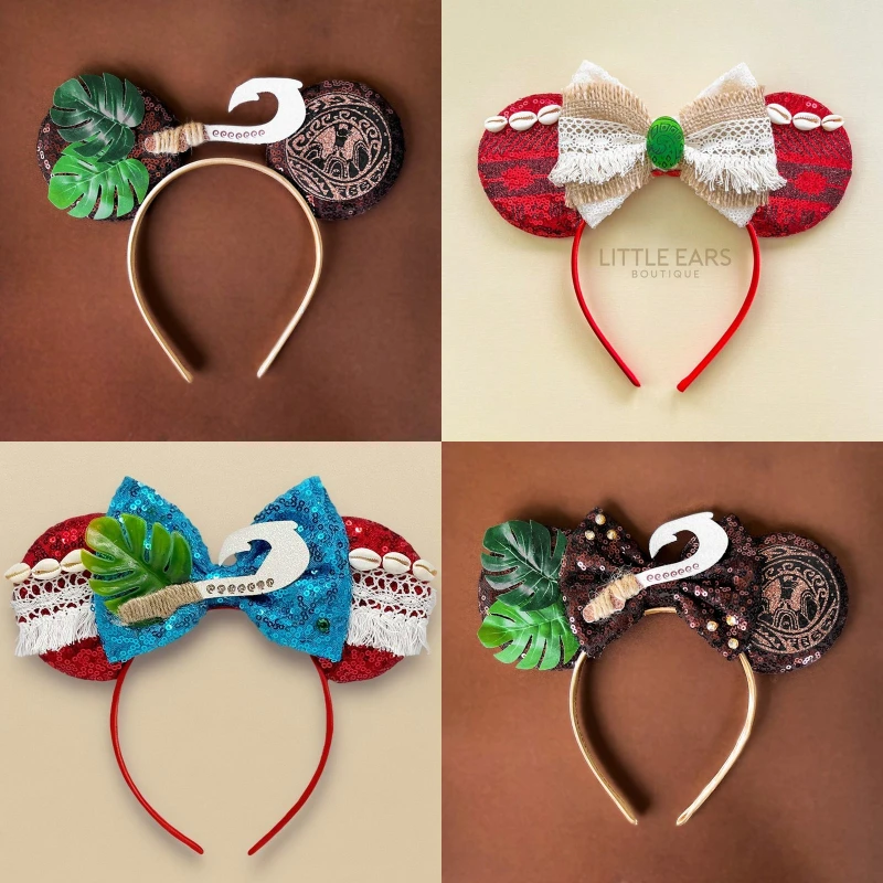 Disney Maui Hook Headbands for Girls Mickey Mouse Ears Hair Accessories Women Cosplay Moana Hairbands Kids Leaves Shell Headwear