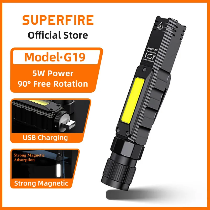 New SUPERFIRE G19 Powerful Head Flashlight Torch LED COB Work Light Rechargeable Lamp for Camping Fishing Outdoor Lights